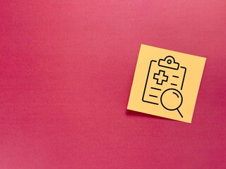 An icon with medical data on a tablet is drawn on the paper. Information about the disease. medicine. Paper with medical data. medical data.