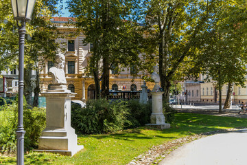 Obraz premium Zagreb, Croatia. Memorial busts in the Zrinjevac public park.