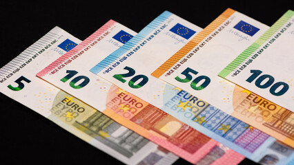 banknotes of various countries. euro photos.