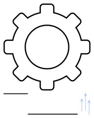 Large gear outline surrounded by ascending arrows, emphasizing development, strategy, innovation, and process improvement. Ideal for productivity, growth, solutions, success and leadership concepts