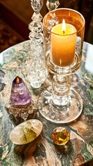 Elegant Display of Crystals and Candlelight