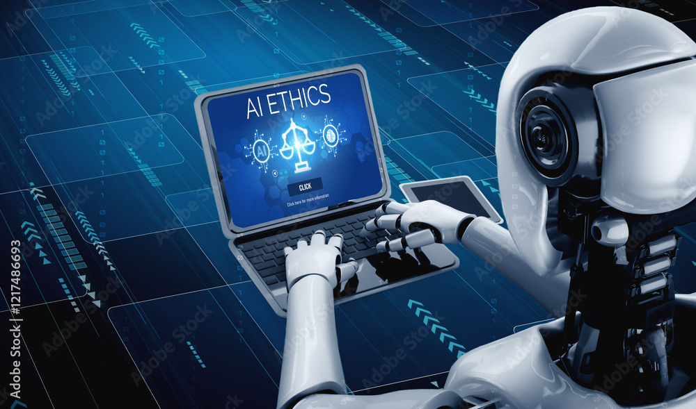 Poster ai ethics responsibility standard law and rules on computer screen provide report of ai ethic transp