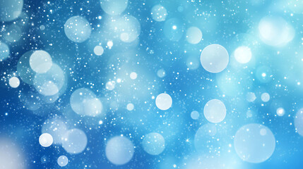 A blurred background of sparkling blue bubbles, Drop of water falling into a large body of water.