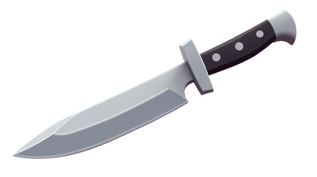A Large Hunting Knife with Black Handle Isolated on a Transparent Background (PNG).