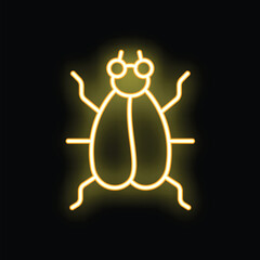 Bright yellow neon sign in the shape of a fly, glowing on a black background