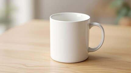 Fototapeta premium a gray handle is placed on a wooden surface, with a blurred background showing greenery. mockap 