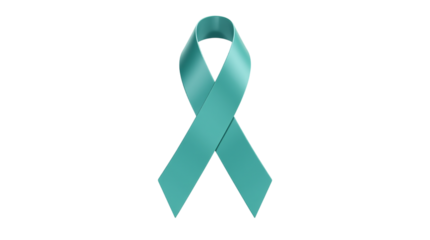 Teal Ribbon Representing Ovarian Cancer Awareness Isolated on a Transparent Background (PNG).