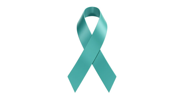 Teal Ribbon Representing Ovarian Cancer Awareness Isolated on a Transparent Background (PNG).