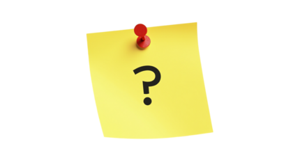 Bright Yellow Sticky Note with a Bold Question Mark and a Red Pushpin.