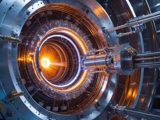 Thermonuclear fusion reactor demonstrating plasma confinement and energy generation processes in a modern research facility with advanced technology