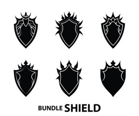 Fototapeta premium shield vector silhouette illustration logo art, Lovely collection of shield silhouettes. Labels for the police, military, soccer, and other sports are shaped by black badges.