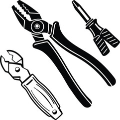 Set of Basic Repair Tools - Silhouette of Essential Hand Tools Including Pliers, Wrench, and Screwdriver for Repair and Maintenance Work