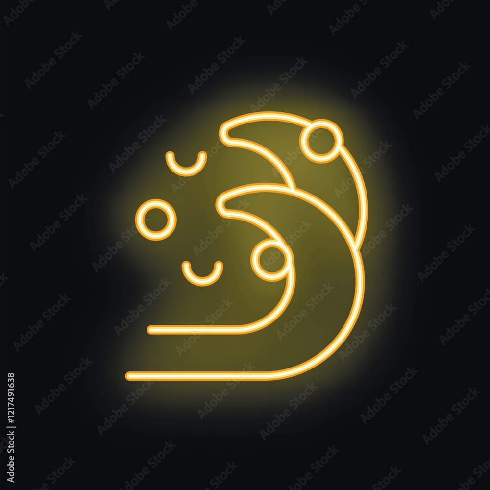 Wall mural Yellow neon sign depicting stylized ocean waves breaking against a dark background, representing concepts like summer, vacation, and the power of nature