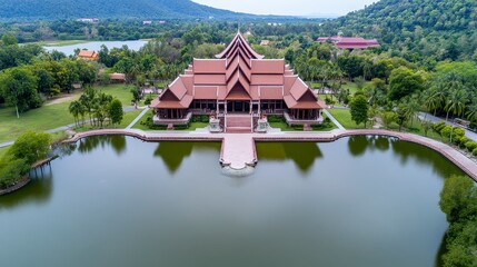 Obraz premium Serene Traditional Architecture Amidst Lush Greenery