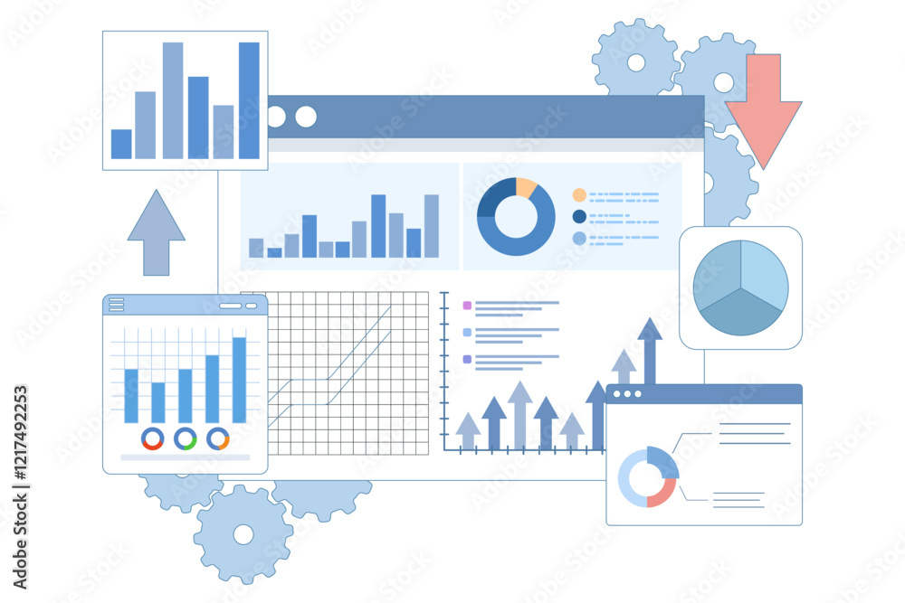 Aufkleber concept for business analysis, market research, product testing, data analysis. business graph infor