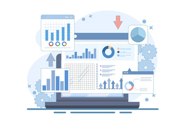 Obraz premium Concept for business analysis, market research, product testing, data analysis. Business Graph Information Report Analysis. Business Data Analysis. Modern flat design for analytics website banner.