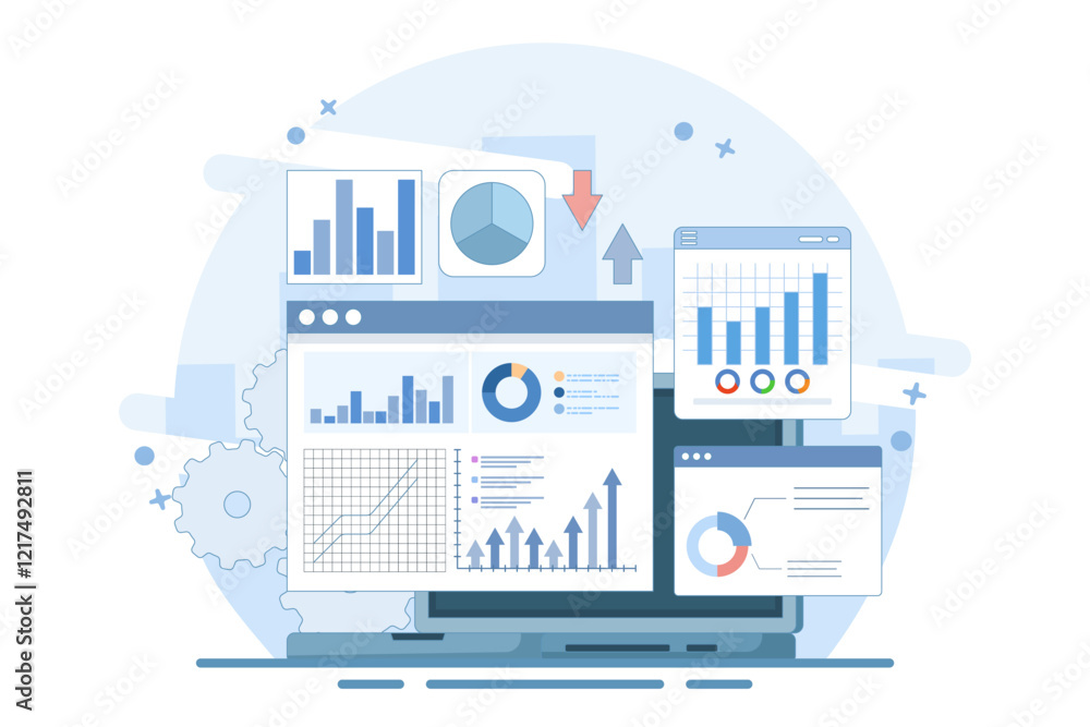 Aufkleber concept for business analysis, market research, product testing, data analysis. business graph infor