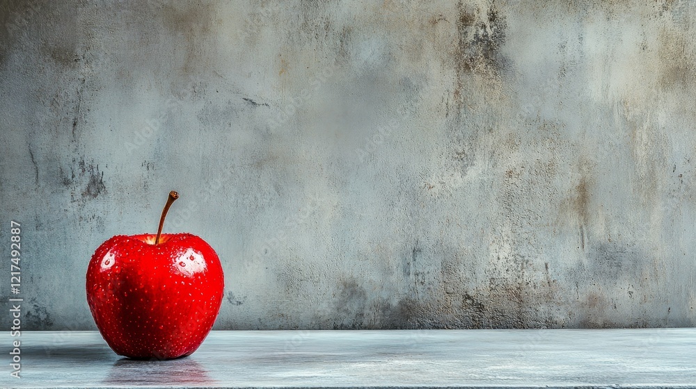 Aufkleber a single vibrant red apple against a textured gray background emphasizing freshness and simplicity f