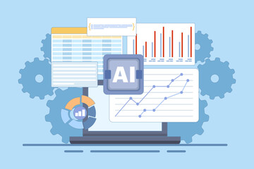 AI Enhanced Data Visualization Concept for Business Insights. Use AI to transform data into actionable visual insights for better decision making. data dashboard with AI generated charts.