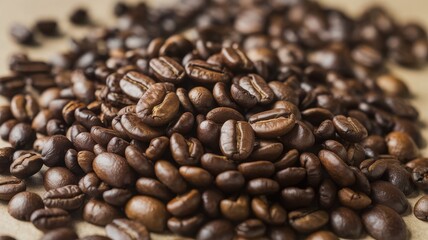 A rich assortment of dark roasted coffee beans captures the essence of freshness and flavor, ideal for coffee lovers and enthusiasts.