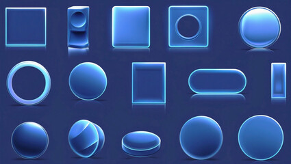 Transparent frames with neon light effect set isolated on background. Vector realistic
 illustration of square and rectangular borders, web or mobile app user interface design elements, blank screens
