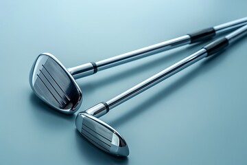 A pair of advanced golf clubs with adjustable loft and weight settings, displayed on a simple, clean surface