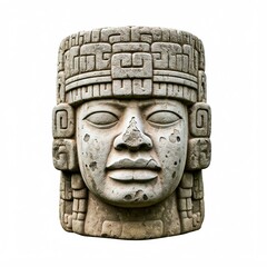 Ancient Mayan or Aztec Statue - Decayed and Weathered Figurine Isolated on White Background