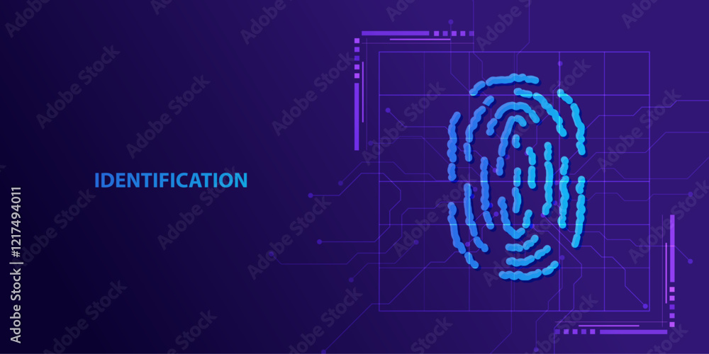 Poster fingerprint scan for identity in technology style. hud interface with biometric finger id. icon fing