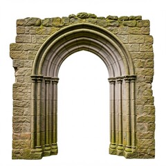 Old Decayed Medieval Gothic Doorway Isolated on White Background