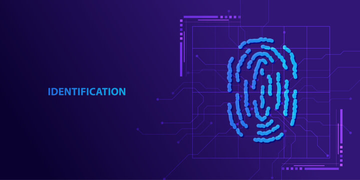 Fingerprint scan for identity in technology style. HUD interface with biometric finger id. Icon fingerprint scanning illustration. Identification for acces and security.