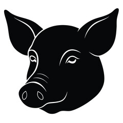 Pig Head Silhouette Art and Mule Pig Black Color Design Illustration