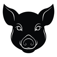 Pig Head Silhouette Art and Mule Pig Black Color Design Illustration