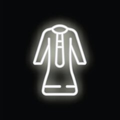 Fototapeta premium Neon sign representing a thobe, a traditional men's garment in the arabian peninsula, glowing white against a dark background