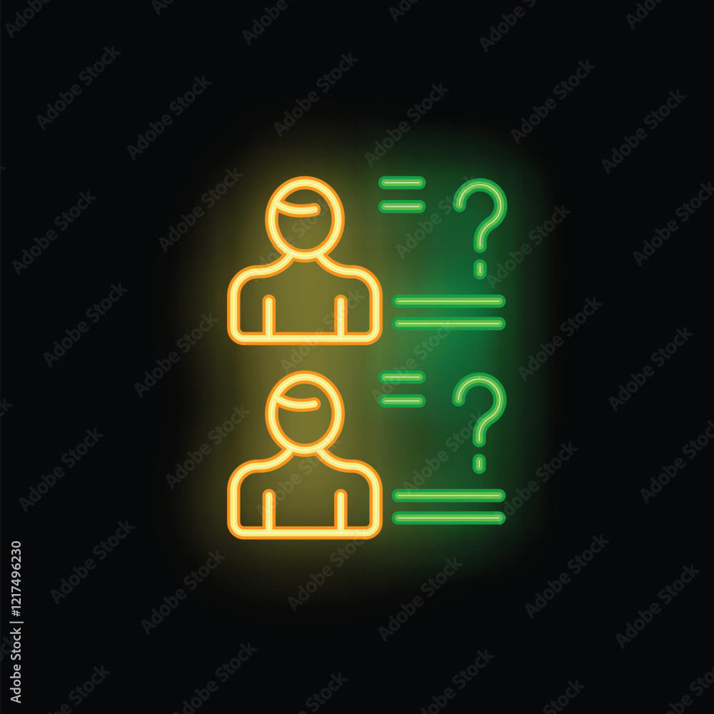 Poster neon icon of two candidates with question marks representing frequently asked questions about them