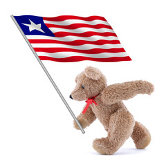 Liberia flag being carried by a cute teddy bear