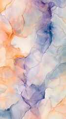 Fototapeta premium Alcohol ink painting mixing pastel colors of orange and purple creating abstract shapes and textures with a modern and artistic feel, perfect for backgrounds and designs