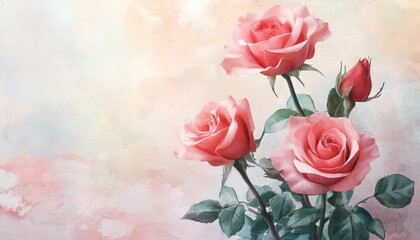 Pastel Pink Roses Watercolor Painting