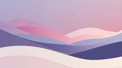 Fototapeta premium Softly rolling hills in shades of pink, purple, and blue stretch beneath a twilight sky dotted with countless stars, creating a serene and dreamlike landscape