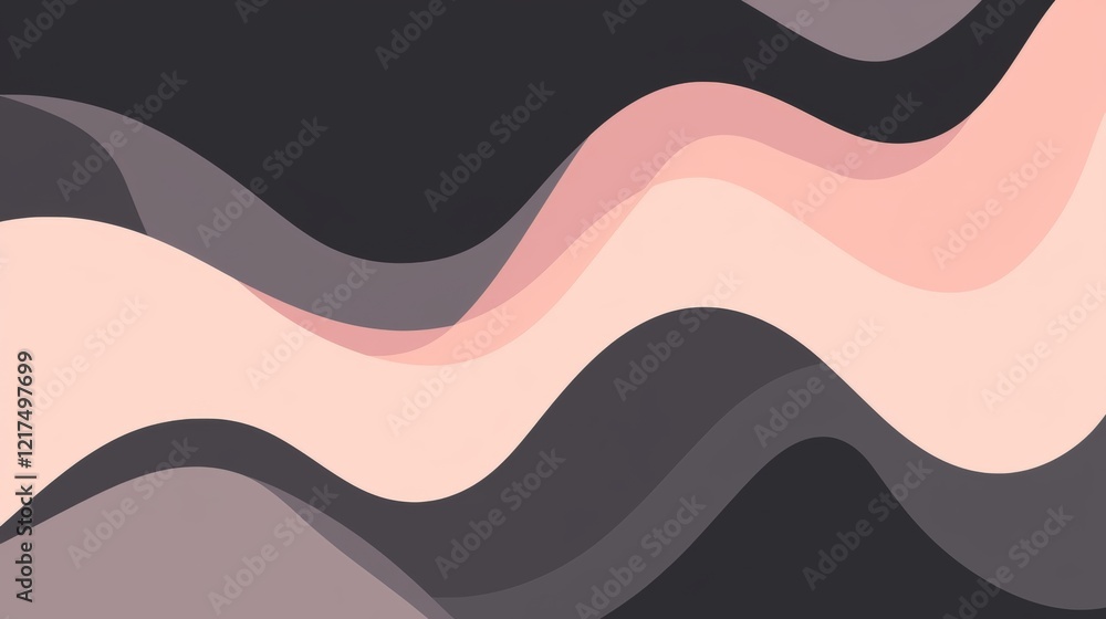 Poster smooth, undulating waves in varying shades of pink and grey create a visually appealing abstract bac