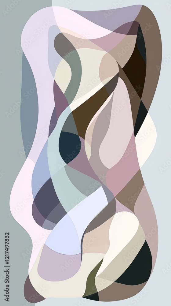 Aufkleber pastel-toned abstract composition with overlapping shapes creating a dynamic visual flow, suitable f