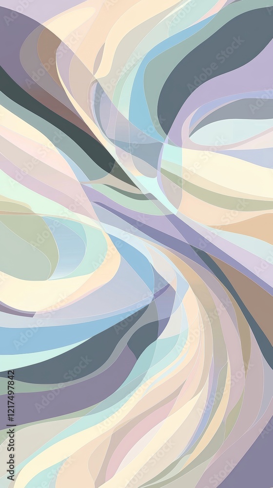 Poster soft pastel colors blend and swirl together, creating an abstract background design with overlapping