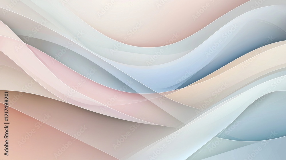Poster soft pastel color waves overlapping and flowing together, creating a captivating abstract background