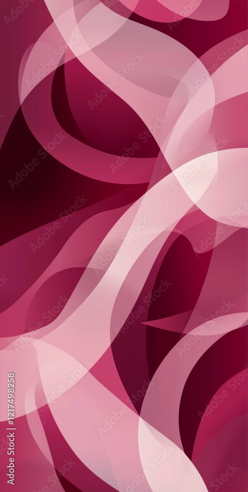 Poster flowing, overlapping shapes in shades of pink and burgundy create a dynamic and visually appealing a
