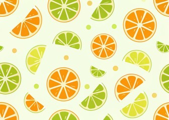 Seamless pattern featuring various slices of oranges and limes on white background