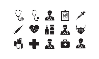 Obraz premium Medical Icons Healthcare and Hospital Equipment Symbol Set