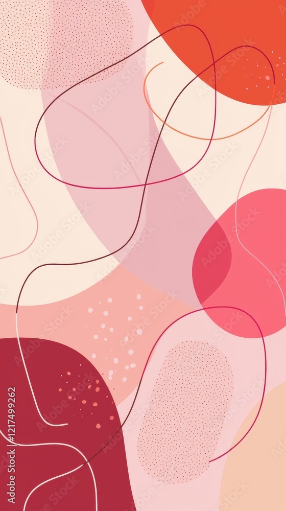 Poster modern abstract background design with overlapping organic shapes in various shades of pink and red,