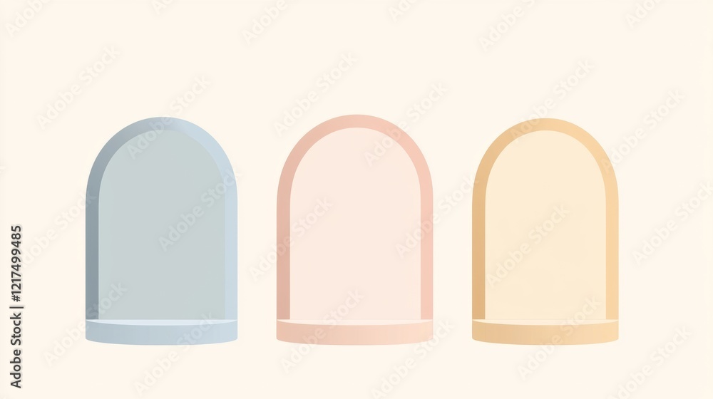 Aufkleber three empty cylinder podiums with arch in pastel colors creating a showcase for product displaying o