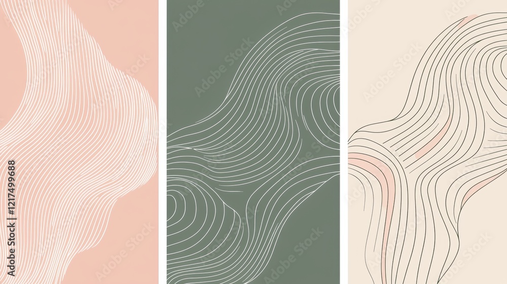 Poster modern and minimalist abstract backgrounds showcasing a collection of wavy, flowing lines in a sooth