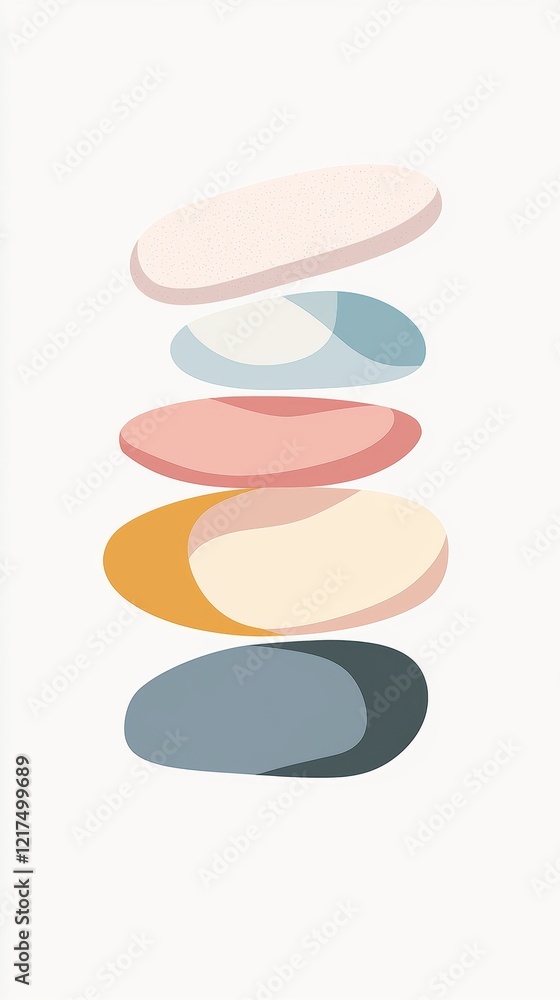 Poster smooth, colorful pebbles are balancing one on top of the other, creating a serene and harmonious com