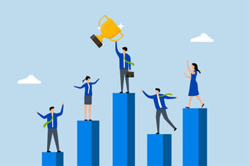 Business competition, Professionals vie on performance chart with single victor. 